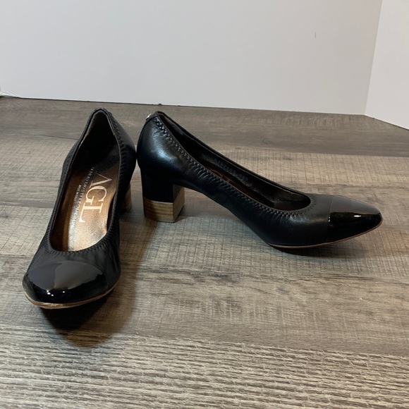 AGL black leather stacked heel shoes size 38 1/2 - Picture 1 of 10